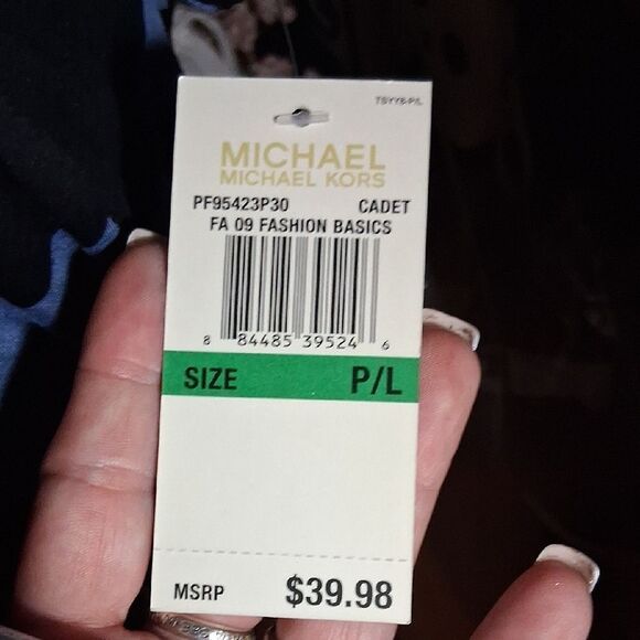 NWT Michael Kors Blue and Black Floral Blouse Size Large Petite - Picture 2 of 8